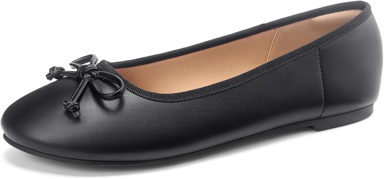 Women's Ballet Flats Bow Dressy Flats Round Toe Slip On Dress Shoes