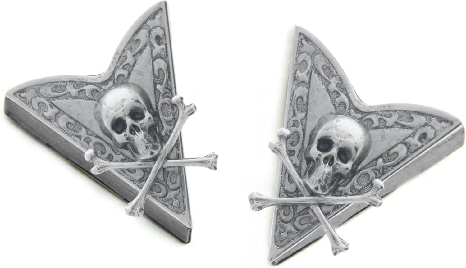Skull and Bones Collar Tips | Silver Finish Collar Tips for Men & Women | Stylish Western Accessories | Durable & Tarnish Resistant | Easy to Attach & Secure Fit | Made in USA | Sold by Pair