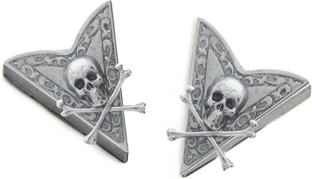 Skull and Bones Collar Tips | Silver Finish Collar Tips for Men & Women | Stylish Western Accessories | Durable & Tarnish Resistant | Easy to Attach & Secure Fit | Made in USA | Sold by Pair
