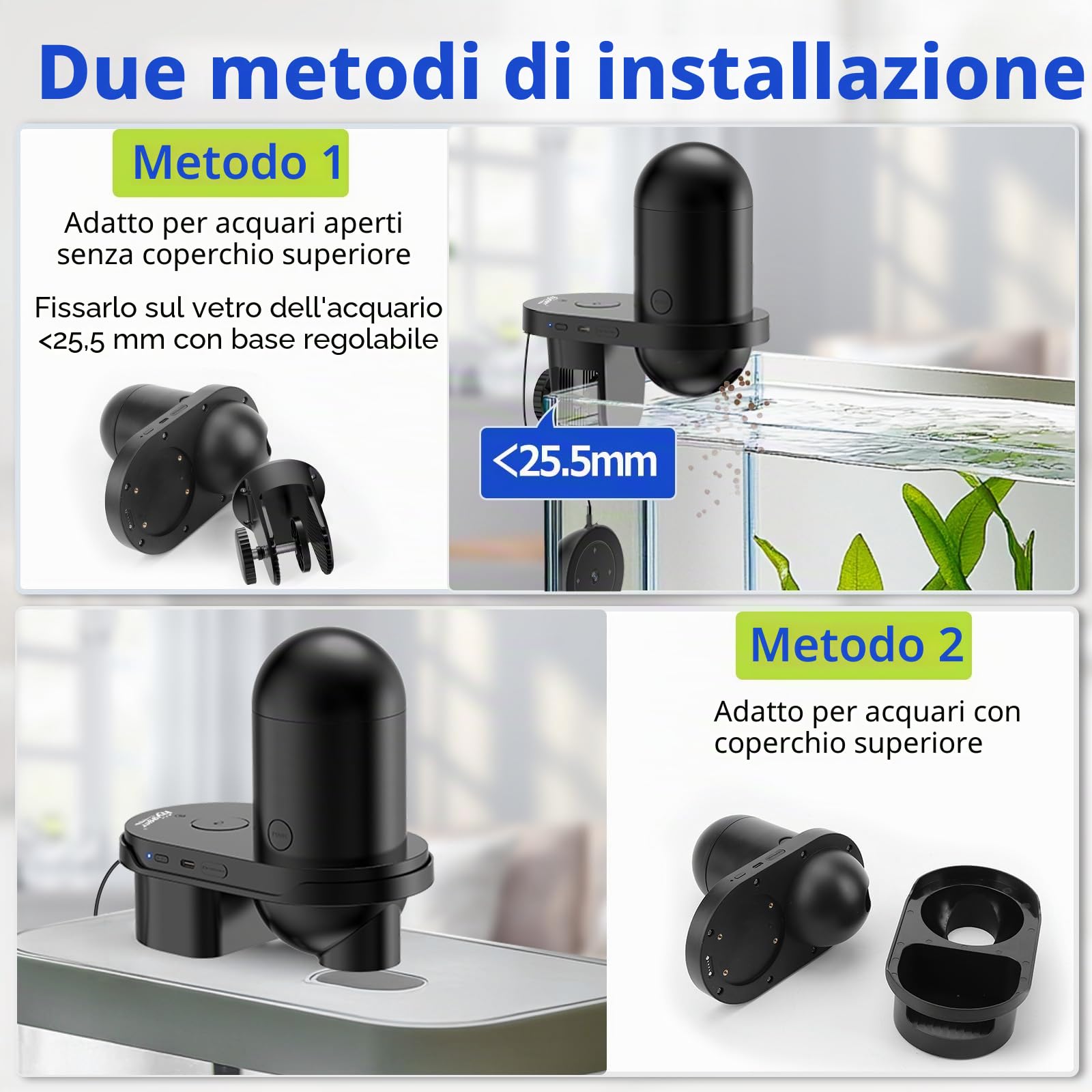 hygger Distributore automatico di cibo WiFi, per acquario, con controllo app, Fish Feeder Automatic con fotocamera, 230 ml, grande capacità, USB Fish Food Dispenser per Weekend Holiday