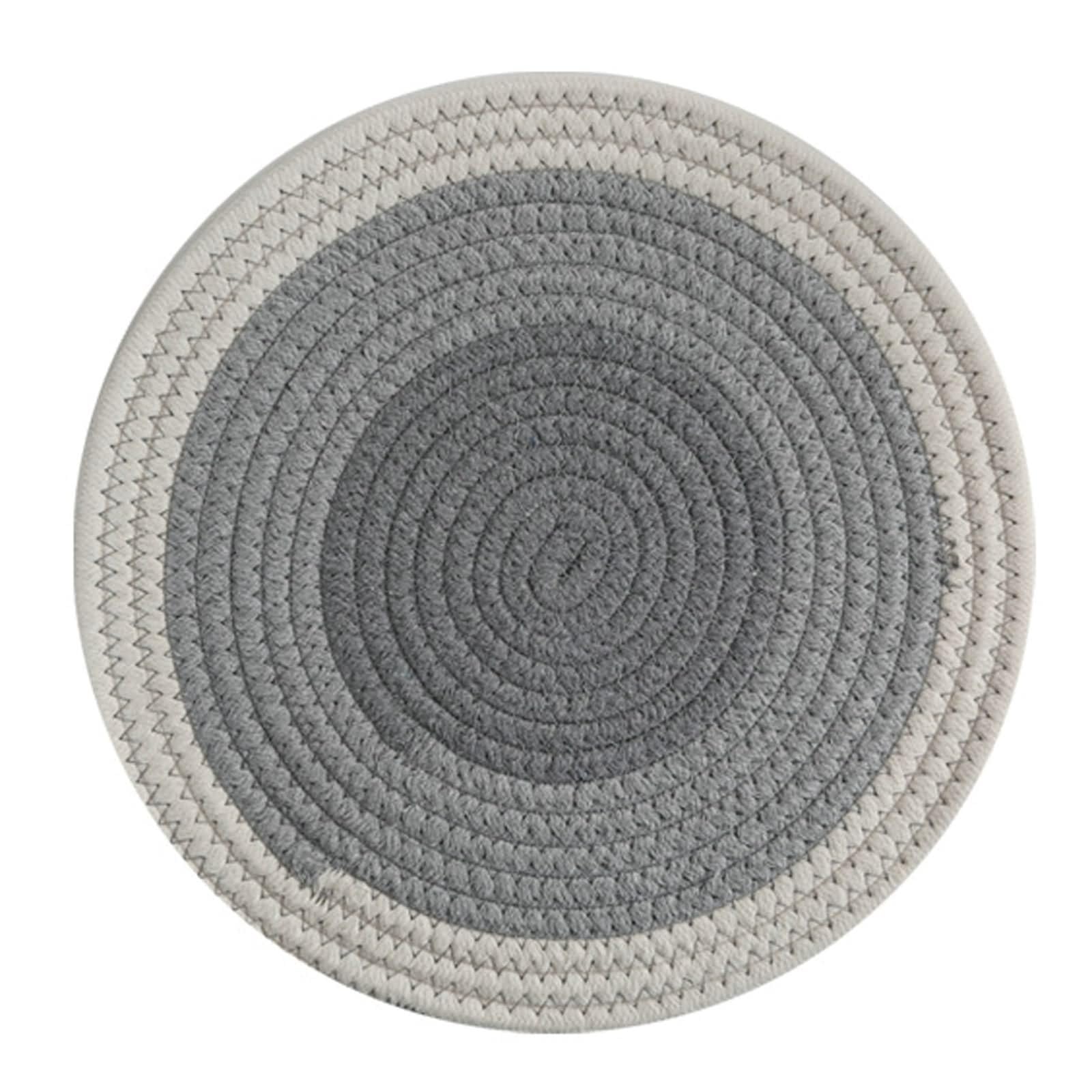 Set di 4 tovagliette autunnali in cotone, 30 cm, rotonde, intrecciate, grigio e bianco
