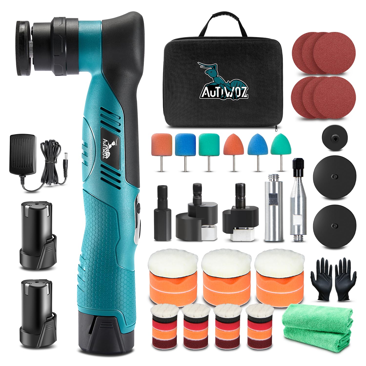 AUTIWOZ Máquina pulidora para coche, mini pulidora de 30 mm/75 mm, 6 velocidades de rotación y excéntrica, kit de pulido para detalles y encerado, con caja de herramientas, KIT 2