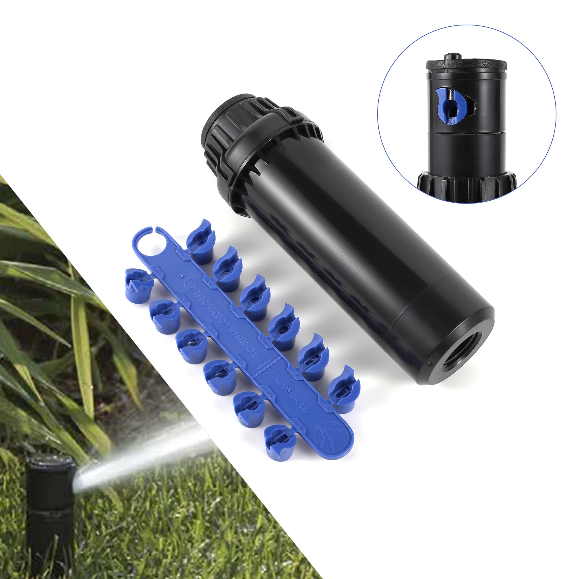 Irrigatore Rotante for Prato da Giardino, 3/4" 40°~360°, Regolabile, a Scomparsa, con 12 ugelli di Ricambio, irrigazione a spruzzo for