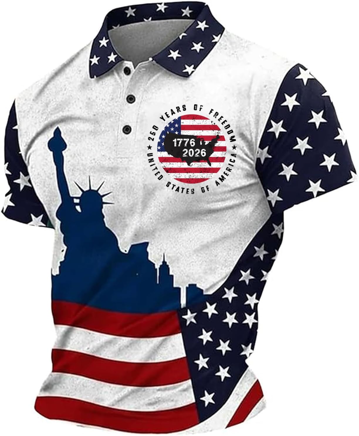 Men's Polo Shirts Short Sleeve 250 Anniversary USA Flag Shirt Business Casual Button Up Lapel Tshirts, M-3XL