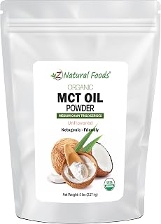 Z Natural Foods Organic MCT Oil Powder - From Coconut with Prebiotic Acacia Fiber, C8 & C10 - Plant-Based Vegan Creamer For Tea, Coffee, Shakes & Smoothies - Keto & Paleo Friendly, Unflavored
