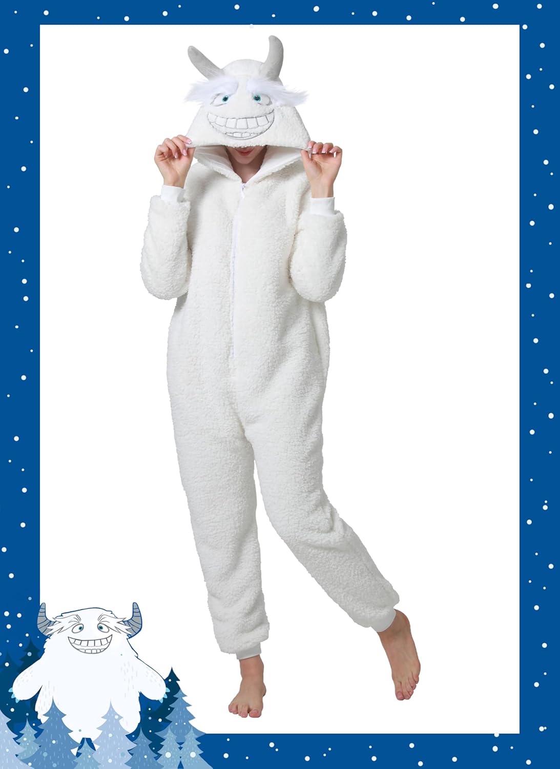 dressfan Unisex Fuzzy Snow Monster Halloween Costume Christmas Onesie Pajamas for Women & Men - Image 4
