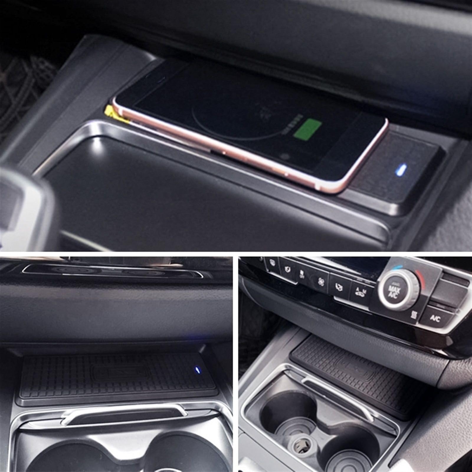 Ładowarka samochodowa Qi Standardowa bezprzewodowa ładowarka 10 W Android 7,5 W IOS Szybkie ładowanie, do, Seria 3/4 2016 2017 2018 2019 Auto Lewa jazda Samochodowa płyta ładująca