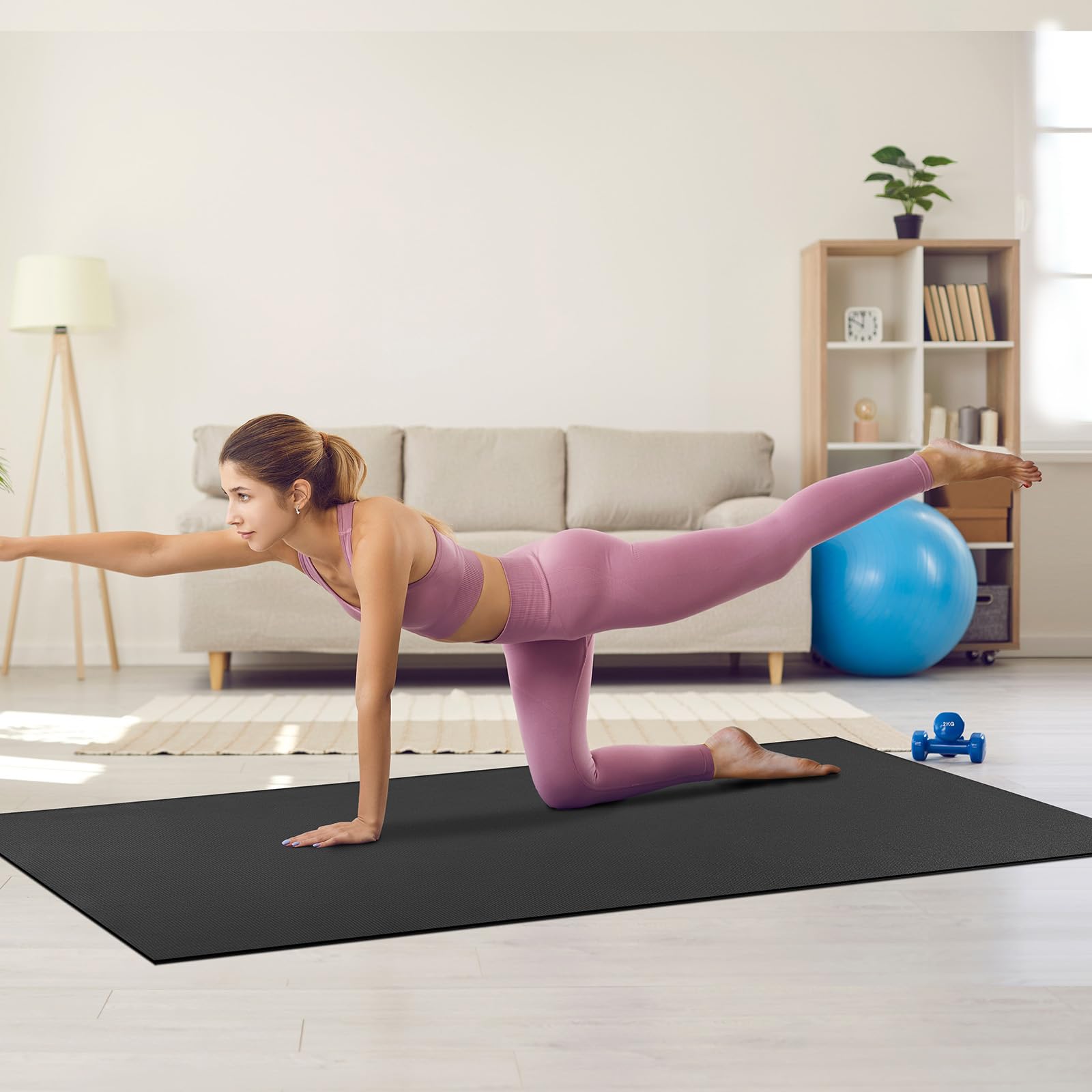 VEVOR Esterilla de Yoga Antideslizante de Alta Densidad para Hombres y Mujeres Estera de Fitness y Ejercicio con Bolsa y Correa de Transporte para Yoga en Casa, Pilates y Entrenamiento, 2440x1530 mm