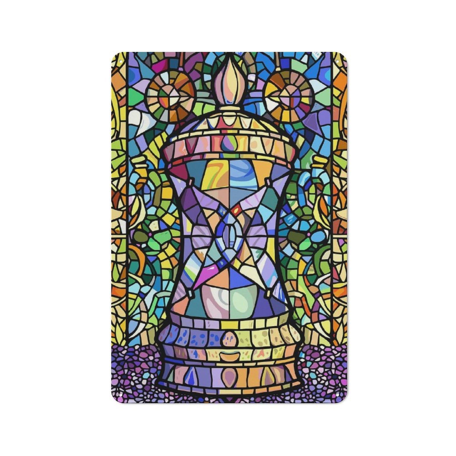 Junmoney Style-22 Tin Wall Plaque 30X20cm With Stained Glass Chess Piece For Hallway Wall, A Decorative Metal Sign For Hallways And Entrance Areas