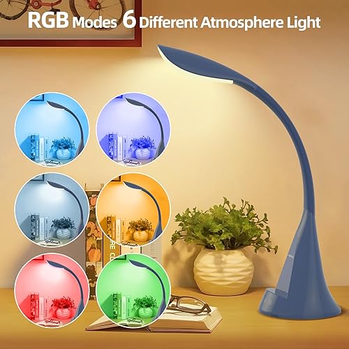 Miniatura 5 de Lámpara de escritorio todo en uno  Control táctil y cargador inalámbrico, cuello de cisne de 360 ajustable, 5 niveles regulables + 5 modos de color,