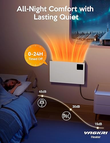 Miniatura 4 de VAGKRI Calentador de pared, calentador eléctrico para dormitorio de 1500 W, 3 modos de calefacción, temporizador de 24 horas, control remoto,