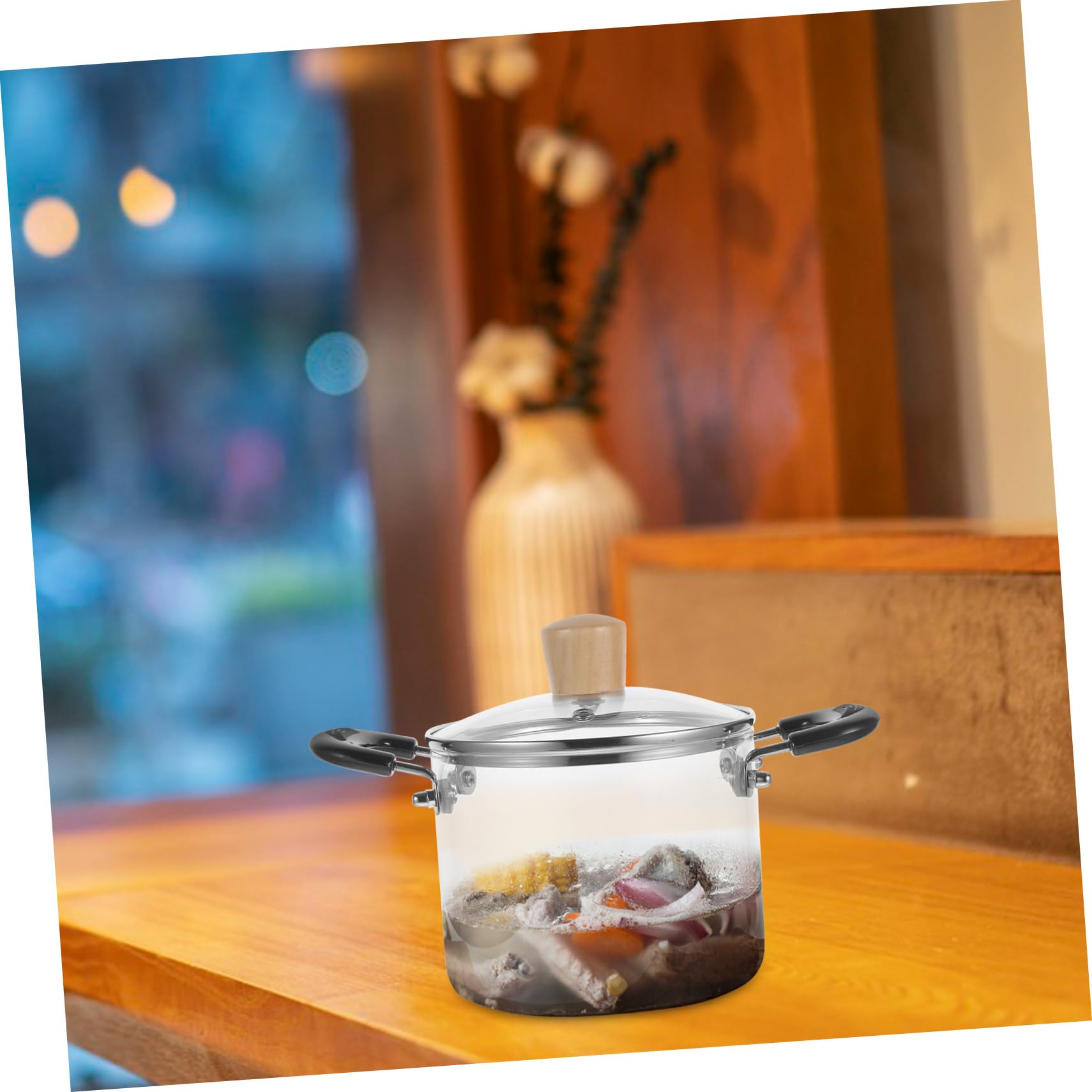 Glassuppentopf 1500ml aus Glas Hitzebeständig mit Deckel | Küchenkochgeschirr für Herd, Klarer Topf für Suppe und Milch, Vielseitig im Haushalt