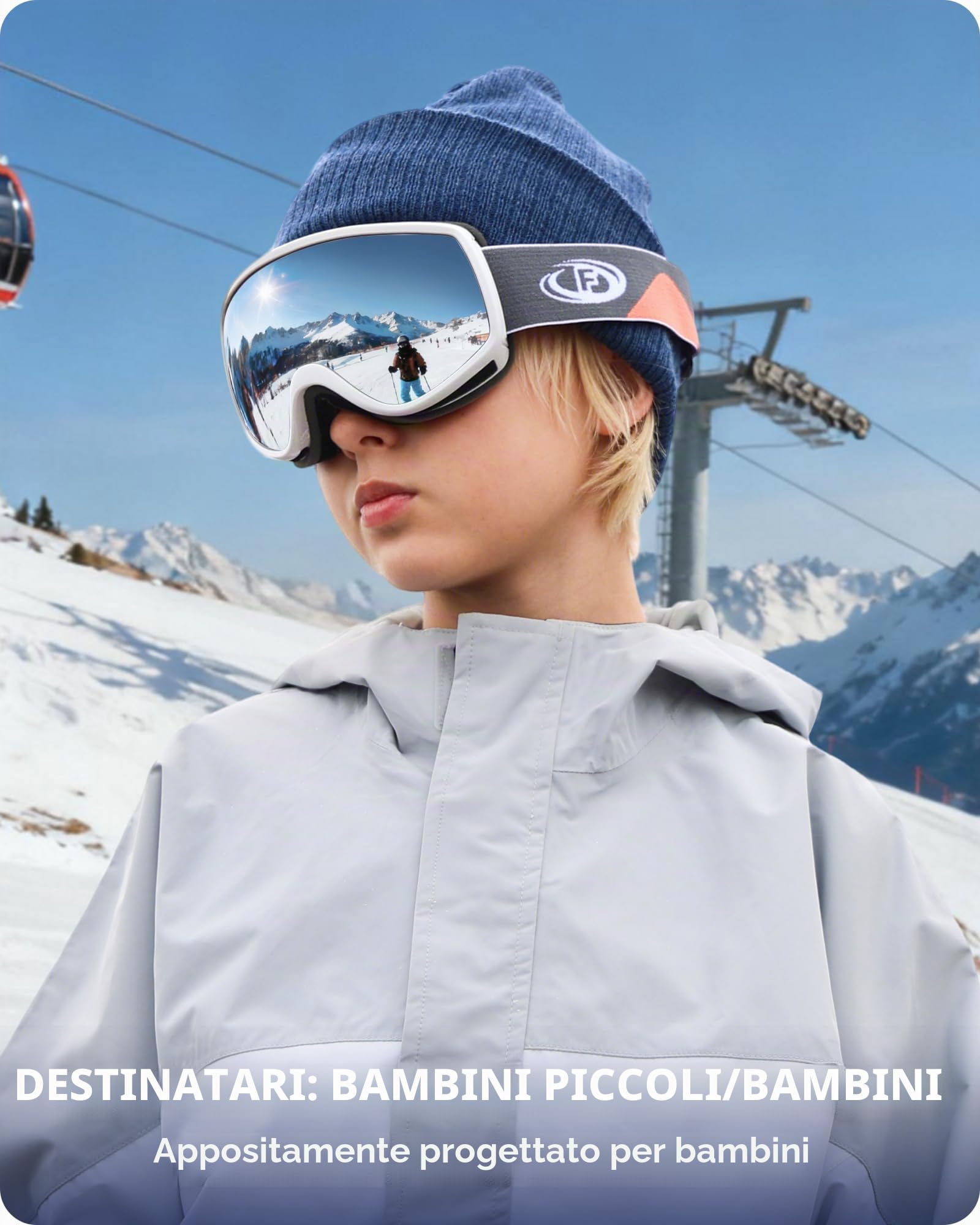 Findway Maschera da Sci Bambino 3~12 Anni Occhiali da Sci Maschera Sci Occhiali Sci per Ragazzo Ragazza Anti UV Anti Nebbia Compatibile con Casco per Sci Snowboard Sport Invernali