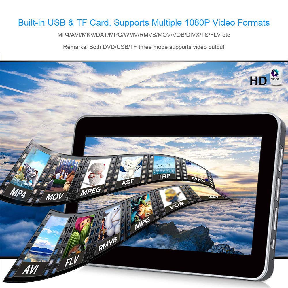Lecteur Vidéo D'appui-tête De Voiture 10,1 ", Moniteur D'appui-tête avec Bluetooth USB SD FM, Lecteur D'appuie-tête Numérique Portable HD Lecteur Multimédia De Voiture D'affichage Grand écran