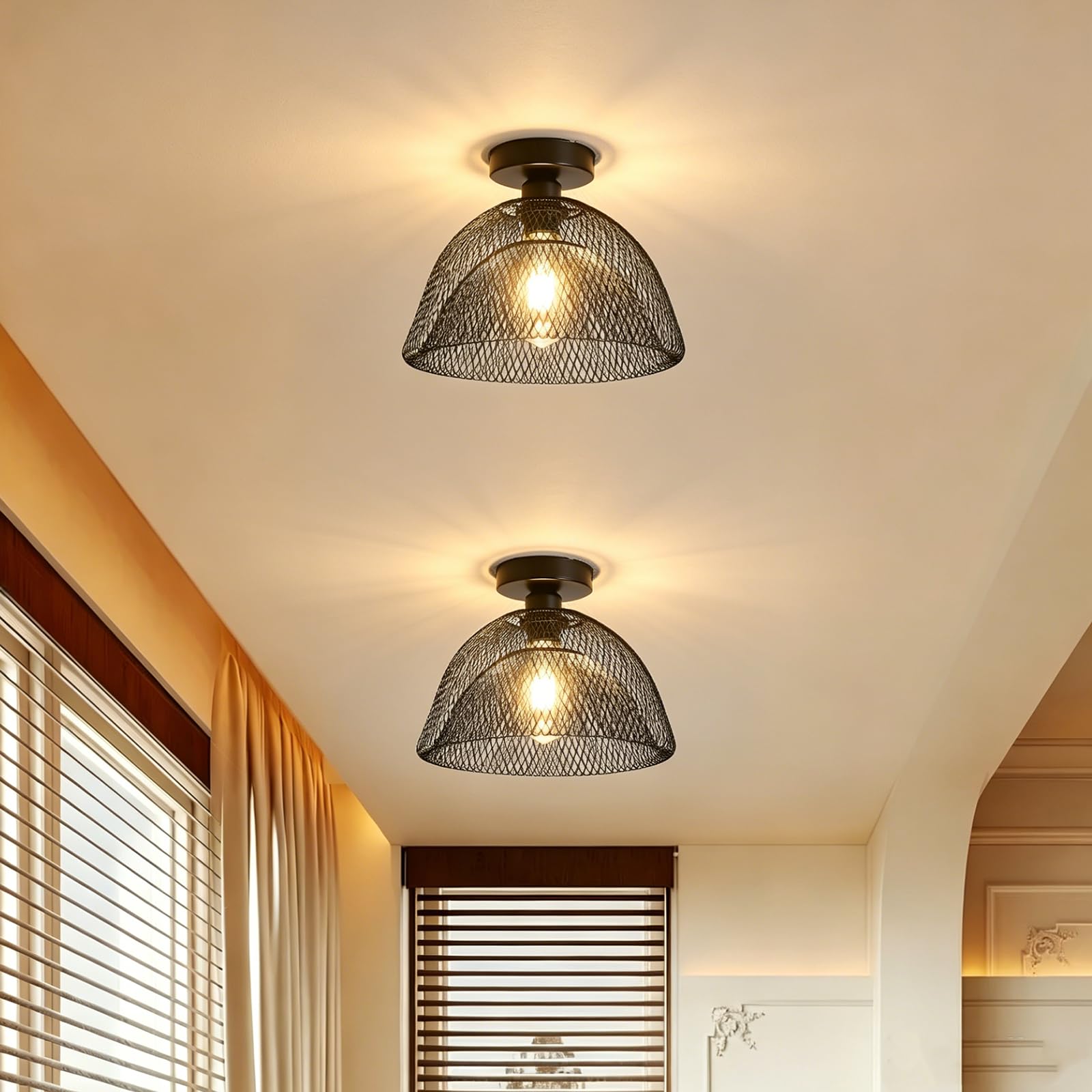 ALYRTESPL Pack of 2 Ceiling Light, Industrial Chandelier, Farm House Ceiling Lighting Fixture for Bedroom, Dining Room, Kitchen, Hallway (Round B)