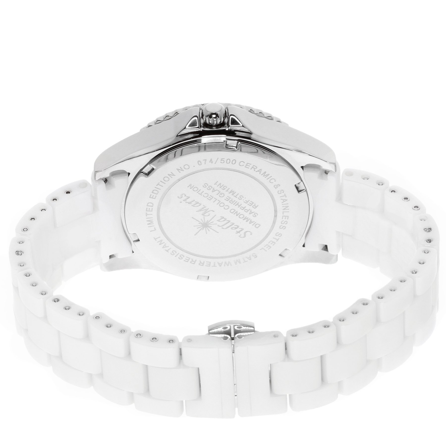 Stella Maris Damen Armbanduhr Analog Quarz Uhr Stilvolle Elegante Damenuhr Frauenuhr Weiß Silber Premium Keramik Armband Diamanten Swarovski STM15N1