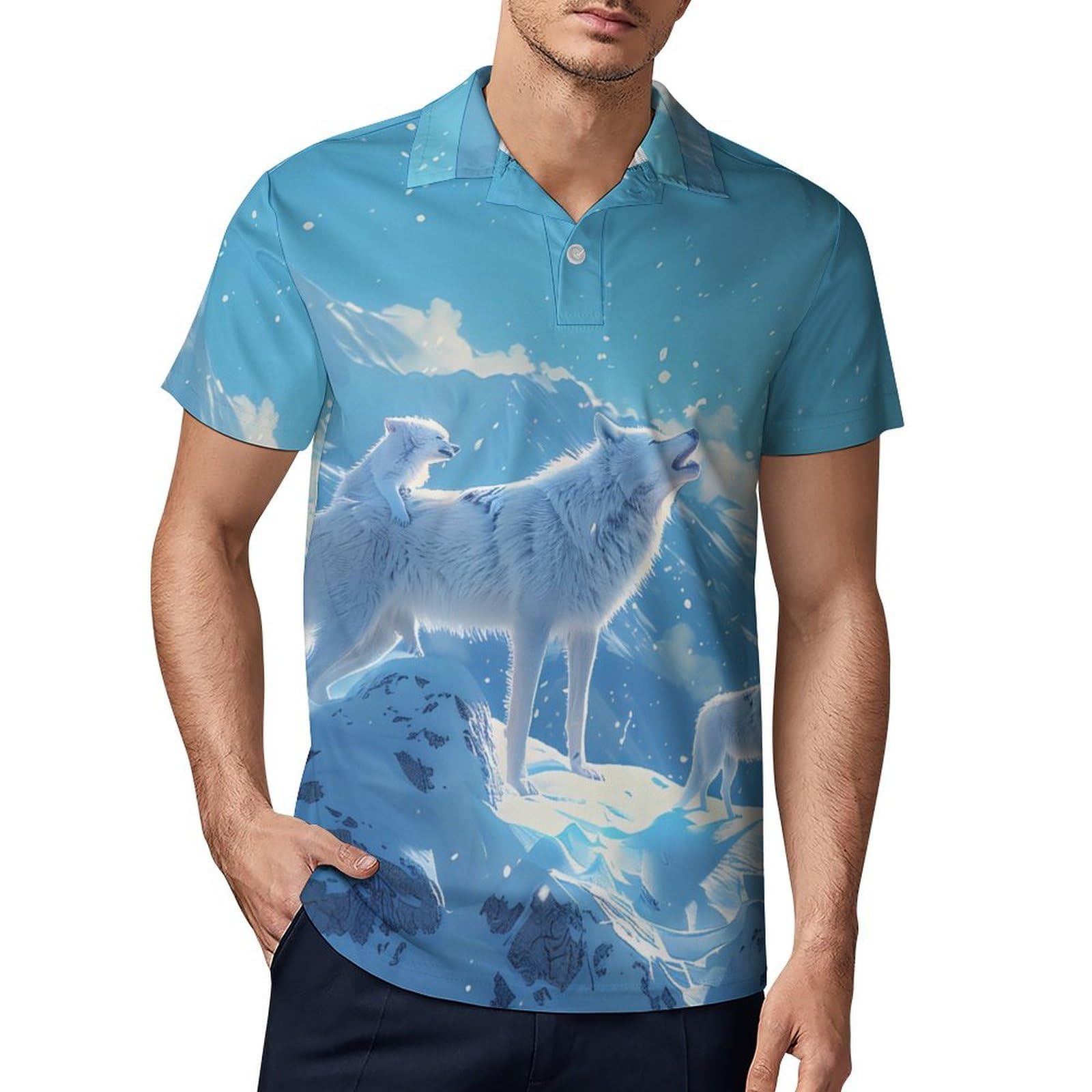 Family Wolf Roar Novelty Men's Short Sleeve Shirts Funny Golf Tennis Work T-Shirt Sport Tee 3XL