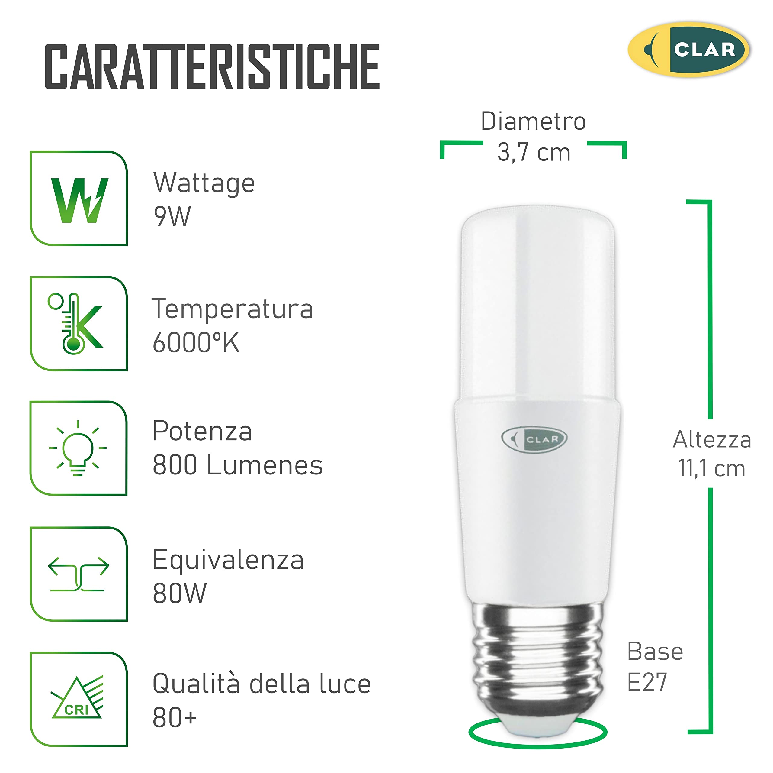 CLAR - Lampadine LED E27 Luce Calda, Lampadina LED E27 Luce Calda, E27 LED 3000K, 15W (Pack 10)