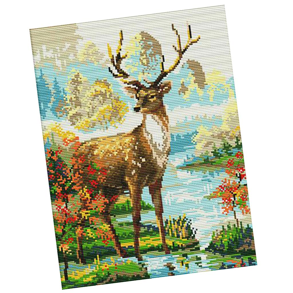 Cross Stitch Embroidery Kits DIY Needlework - Stag (Stamped),14CT 29x36cm