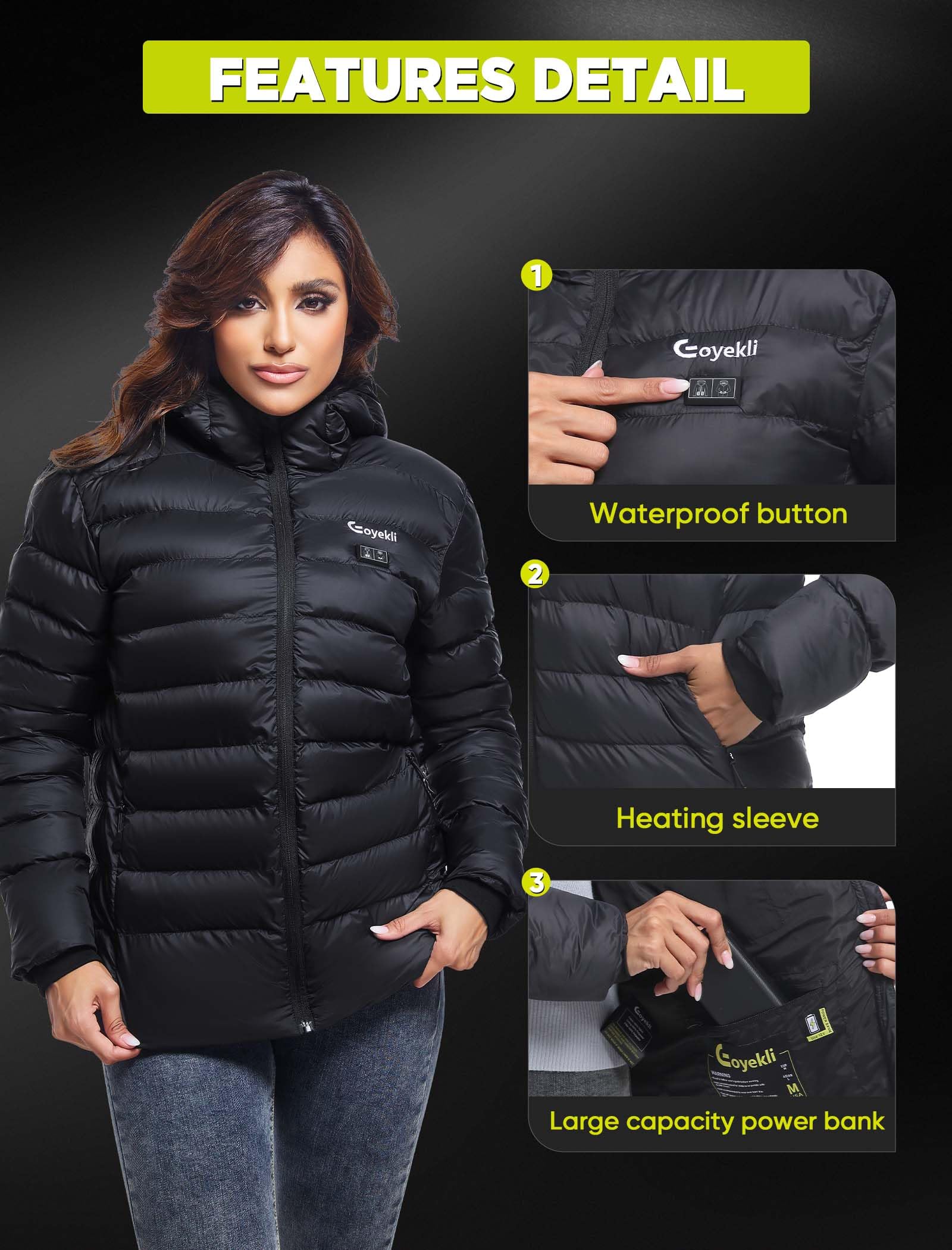 Heated Jacket for Women, Women's Heated Jacket,12V 20000mAh Battery, Heated Winter Coat, Electric Heating Jacket, Lightweight