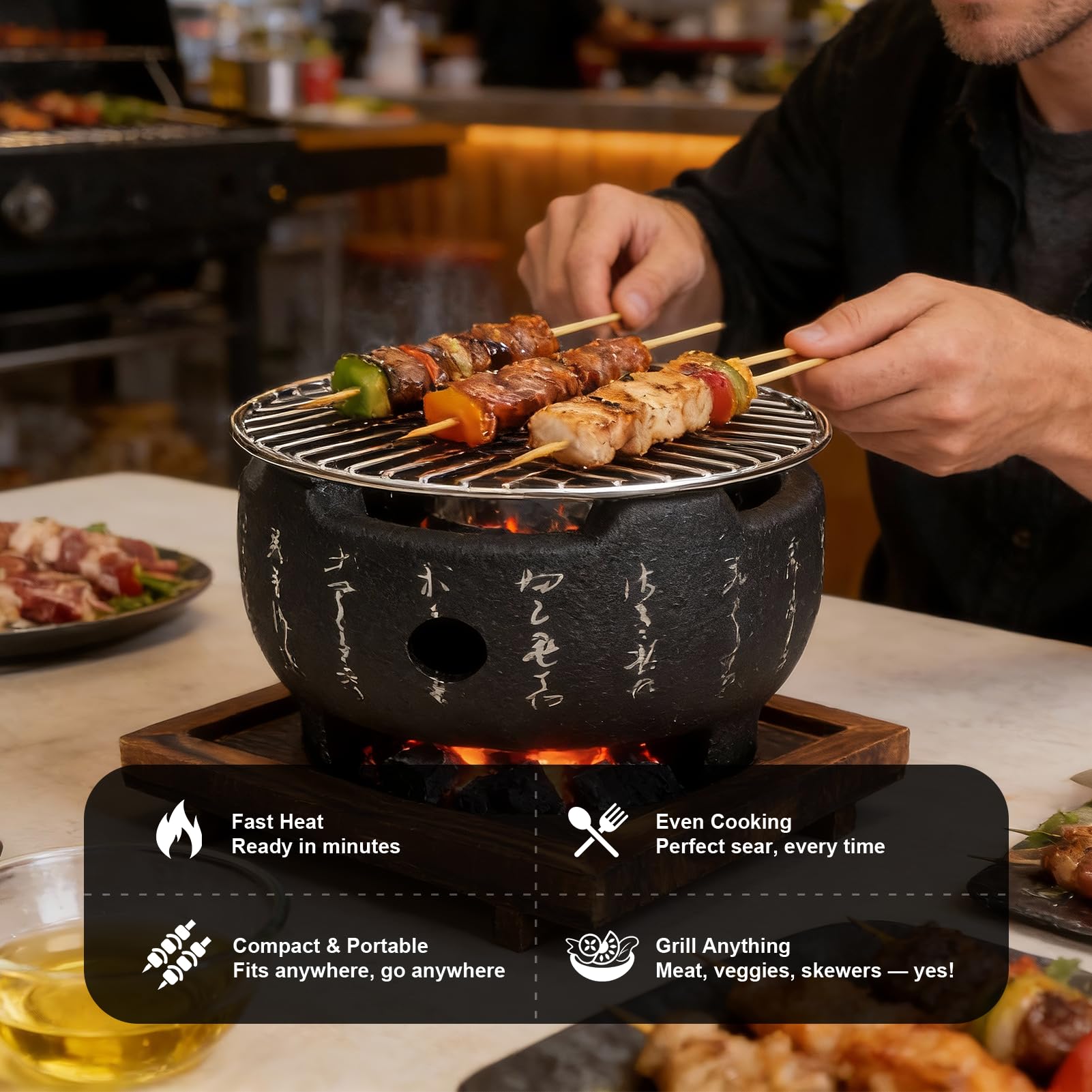 Japoński mini grill Przenośny japoński grill Piec Stop aluminium Mały grill węglowy Grill Narzędzia do grillowania na kempingu Spotkania rodzinne (L)