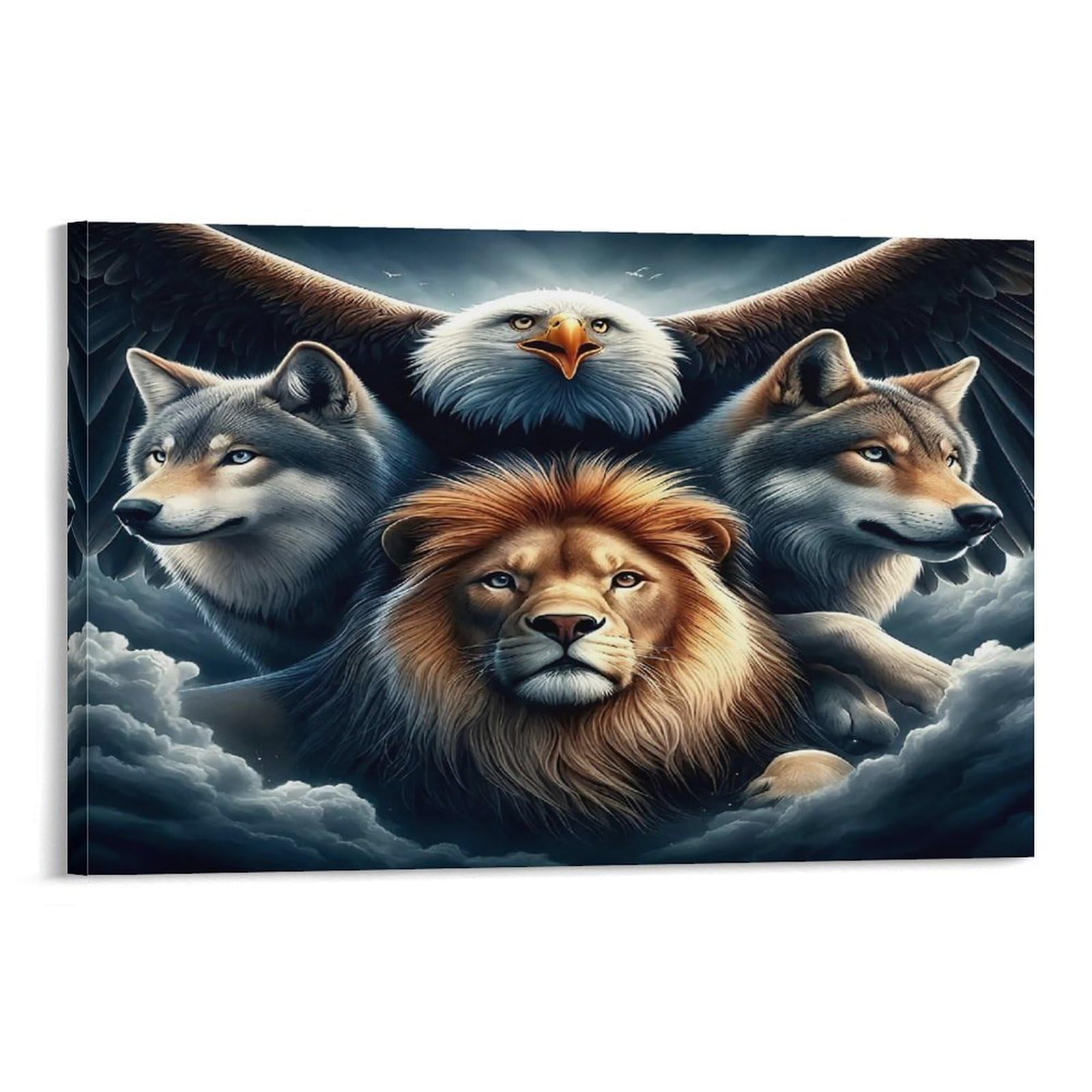CPLVKWRQJ Snowy Forest Wolf with Scarf 1 Piece Eagle Lion Wolves Cloudy Sky Portrait Framed Canvas Print - Living Room Focal Point Fade Resistant Ready to Hang Wall Art 08x12inch(20x30cm)