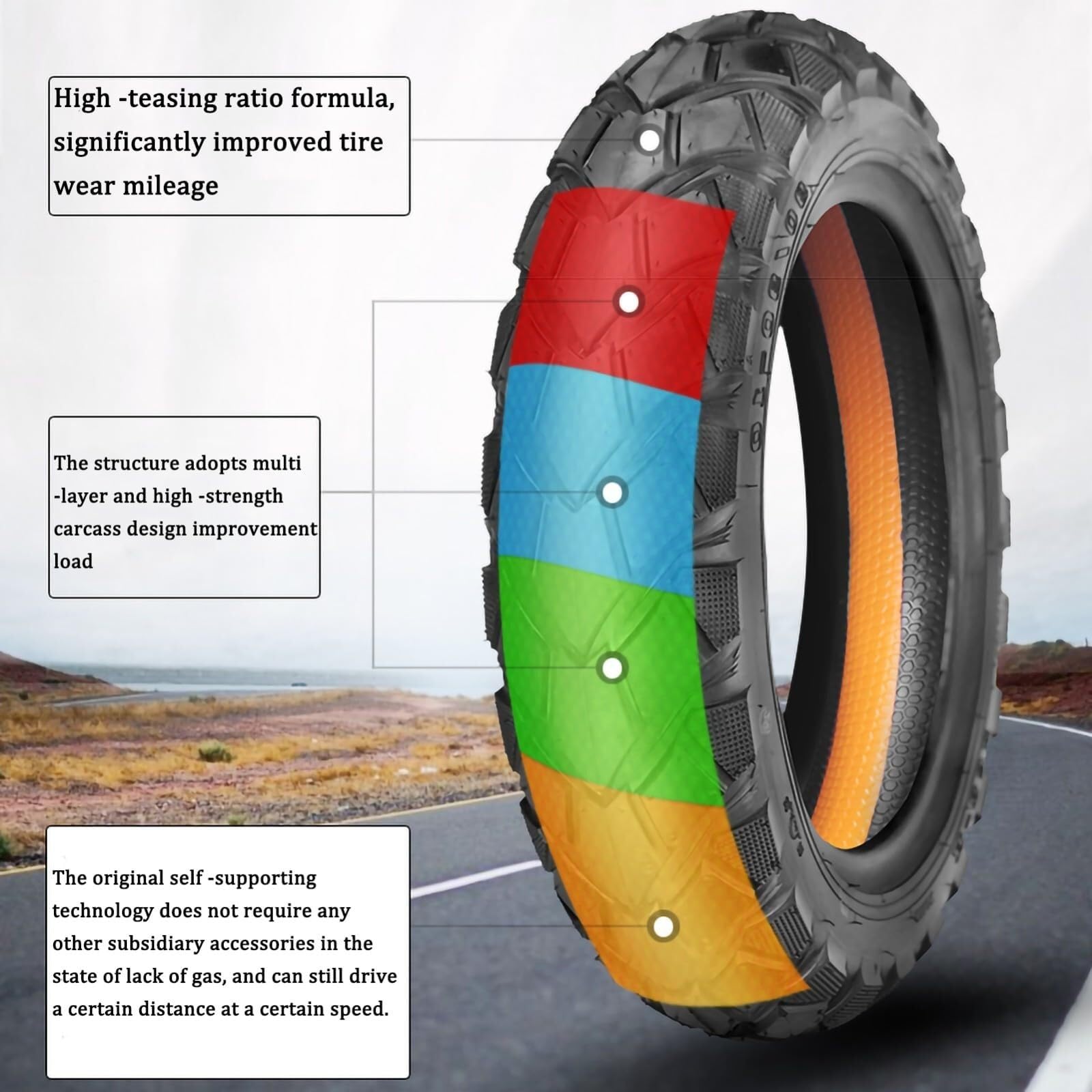 3.50-10 Pneu Trottinette Tubeless 3.50/10 avec Profil Tout-Terrain pour Jantes 10 Pouces avec 3 50 10 8PR 57J 520lbs Double Ajustement 90/90-10