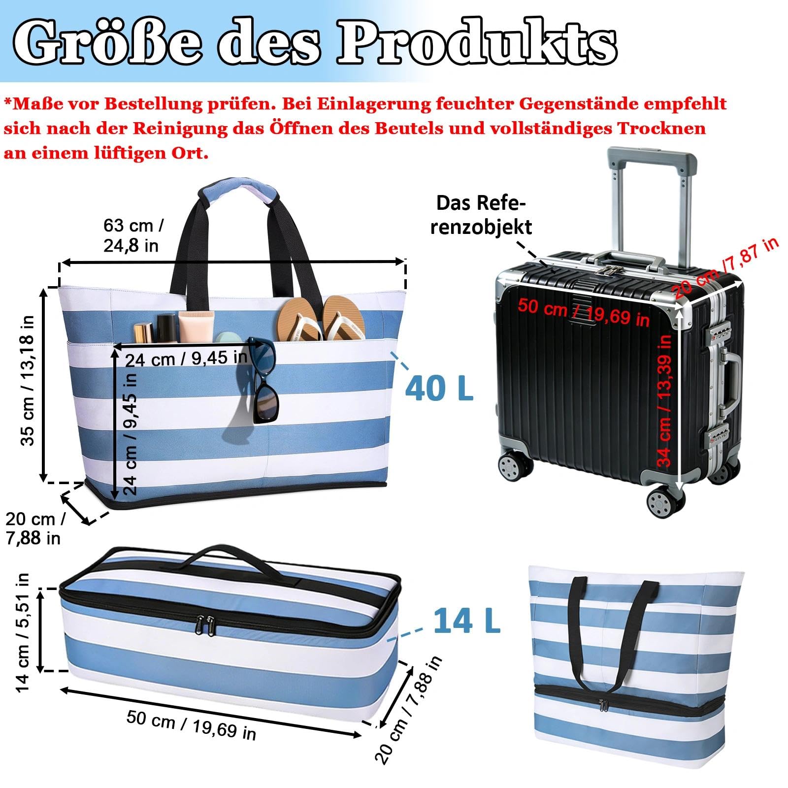 Grande borsa da bagno da spiaggia, grande borsa da spiaggia con chiusura lampo, pieghevole, ultraleggera
