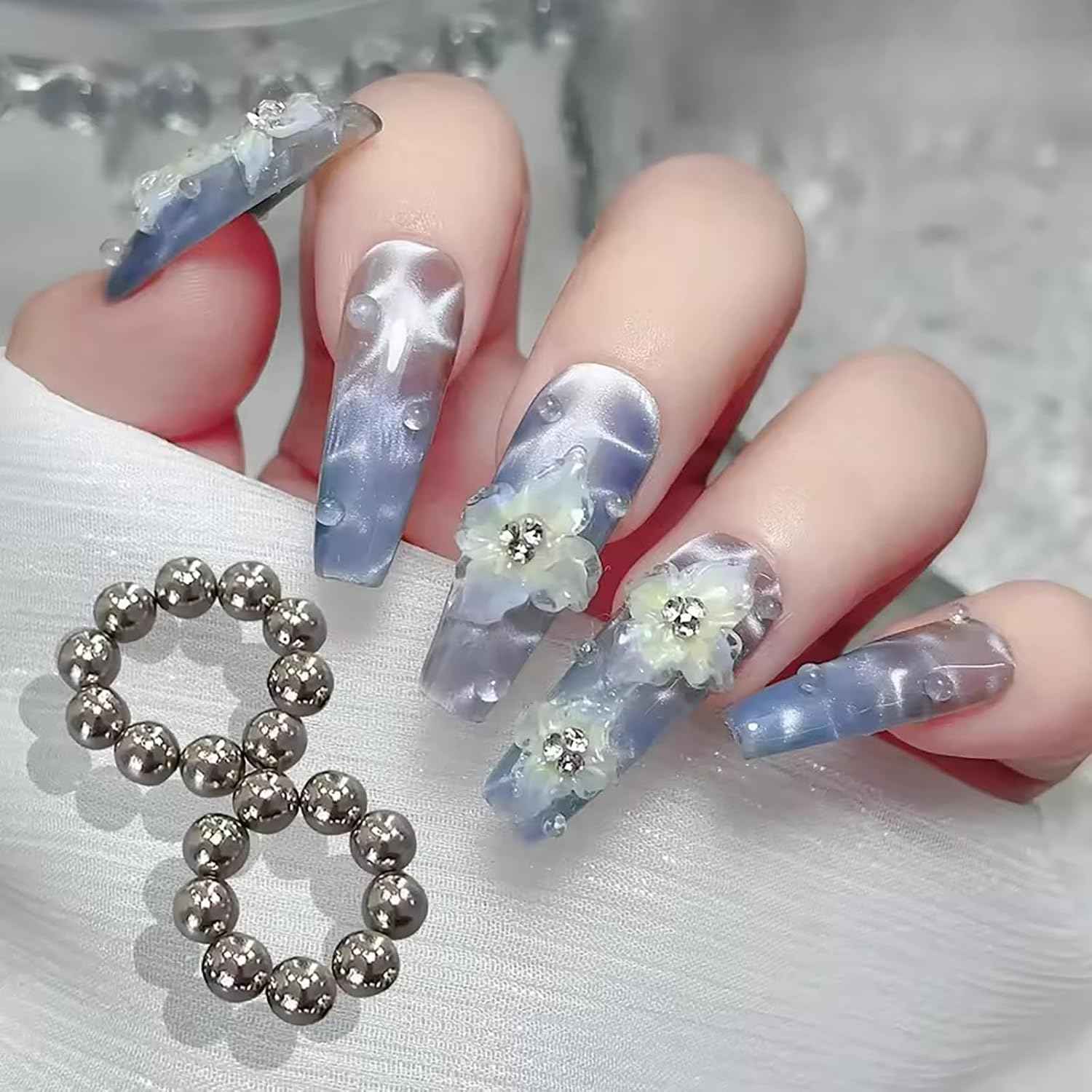 YECERALA 20Pcs Silver Round Magnetic Nail Art Beads Cat Eye Gel Polish Magnet Wand Nail Design Tools Accessories image 4