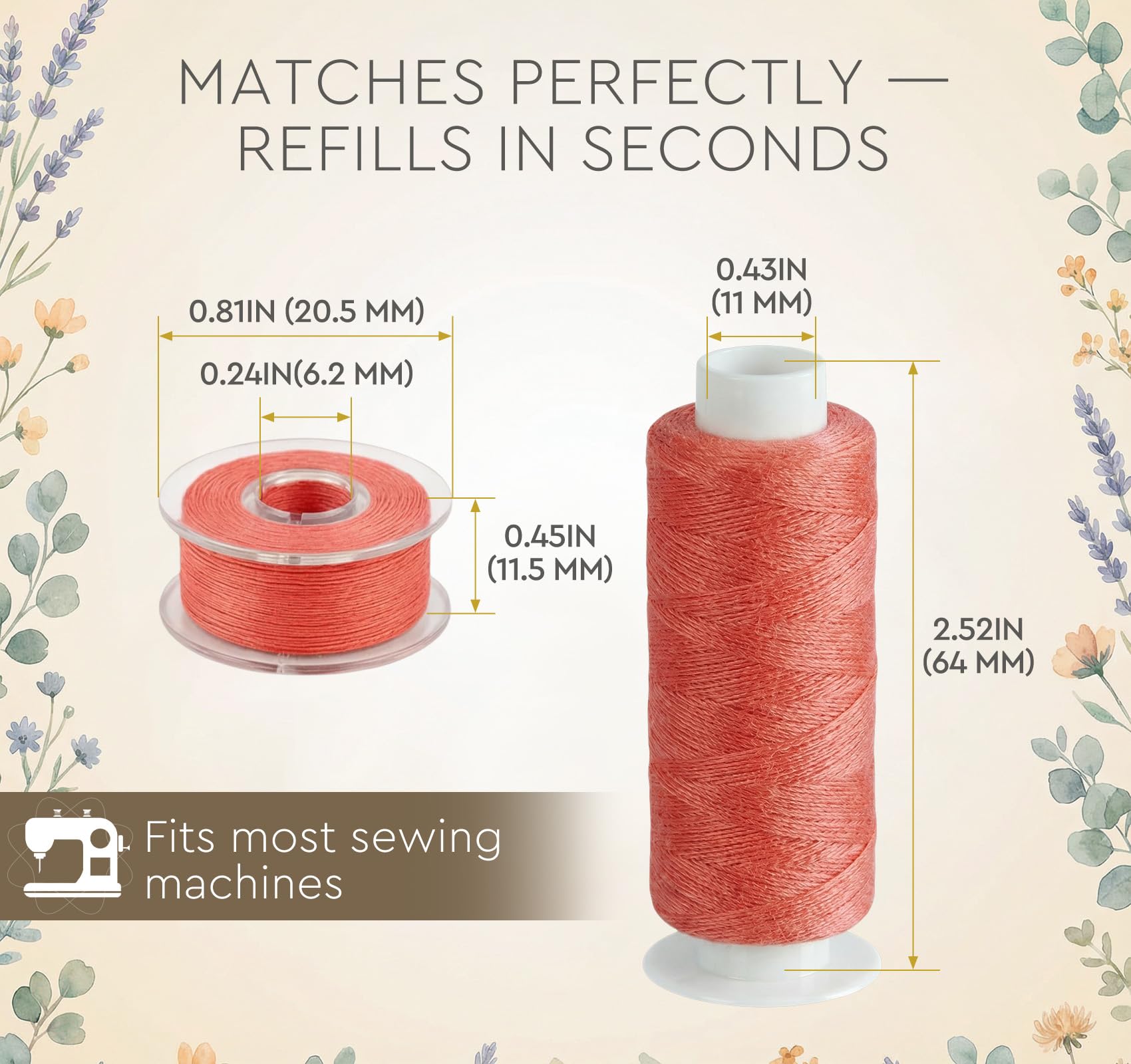 ilauke 50Pcs Bobbins Sewing Threads Kit, 400 Yards per Polyester Thread Spools, Prewound Bobbin with Case for Brother Singer Janome Machine, 25 Colors