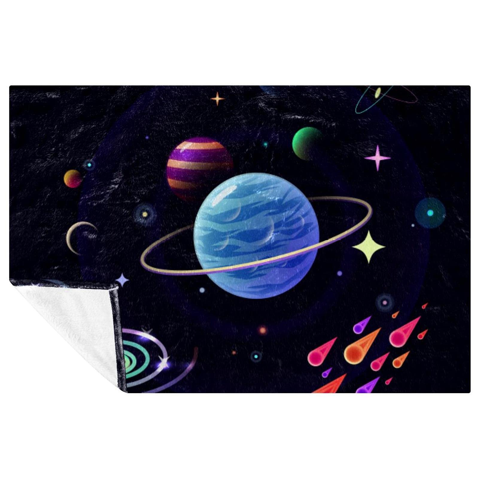 Couverture douce anti-froid pour lit et voyage avec imprimé planètes 150x100
