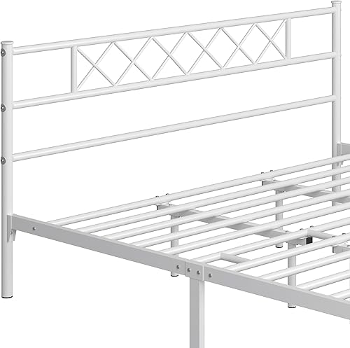 Miniatura 58 de Topeakmart Base de cama de metal negro con cabecero, base de colchón, cama de plataforma, base de cama con listones, tamaño individual Negro -,Blanco