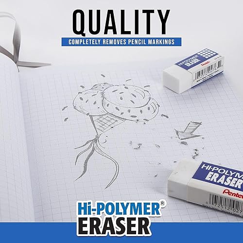 Miniatura 5 de Pentel Super Hi-Polymer Eraser, grande, no abrasivo, blanco (PENZEH10) (paquete de 2)