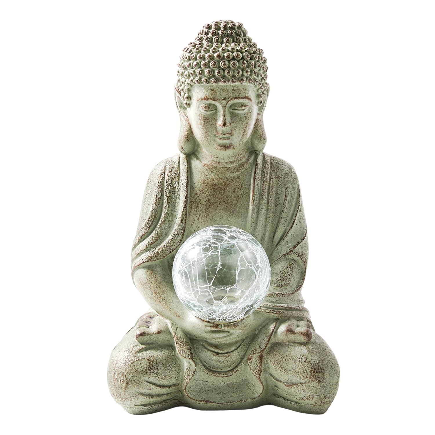 Lightware Grey Solar Buddha Garden Light - 32Cm Outdoor Statue With Warm White Led Glow - Weatherproof Garden Ornament For Patio, Decking & Balcony - Solar Powered Decorative Buddha Statue - 32Cm