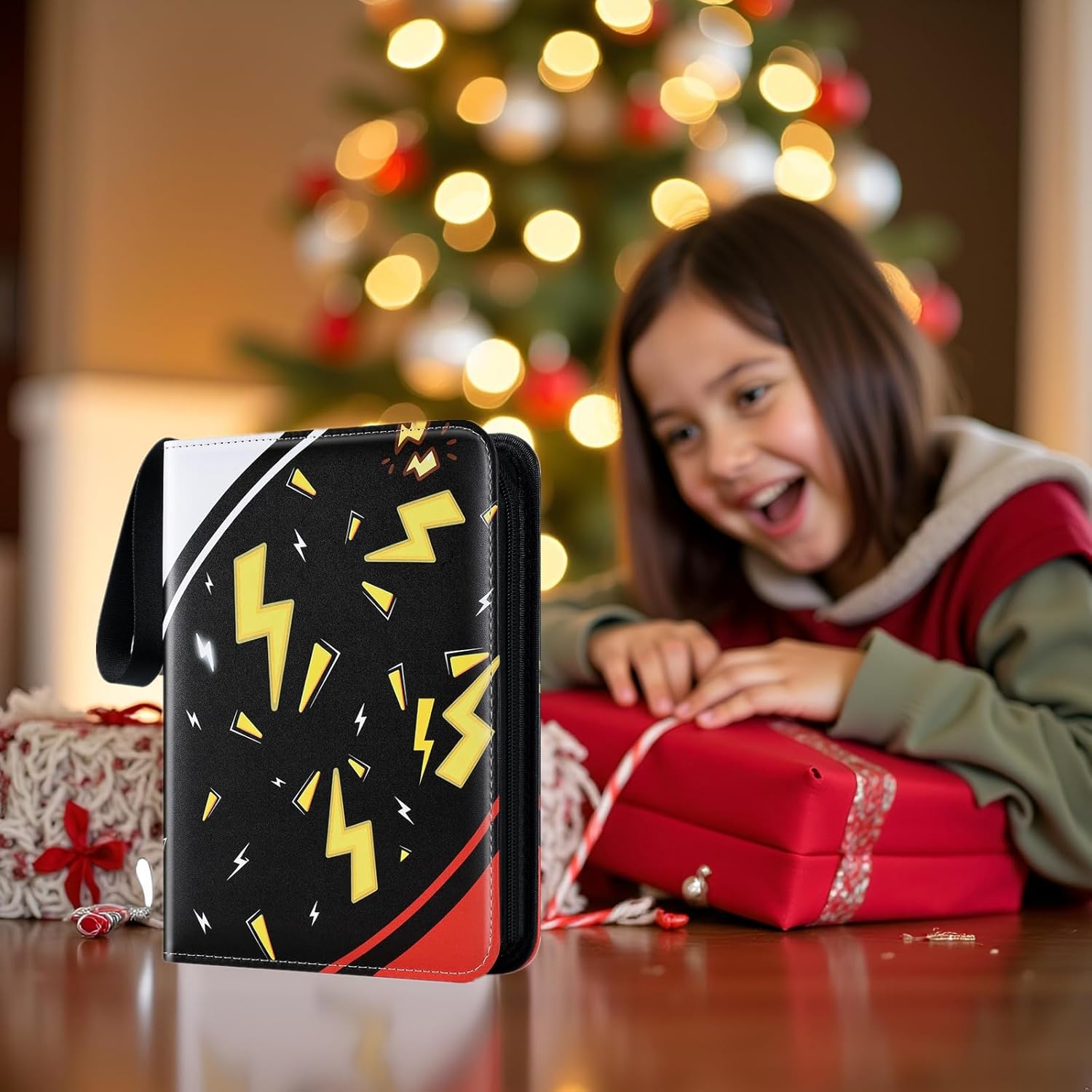 Trading Card Binder, 4 Pocket 400 Cards Holder with 50 Removable Sleeves Display Storage Collector Album Compatible with Pokemon Cards Football TCG Game Sports Cards Black Red