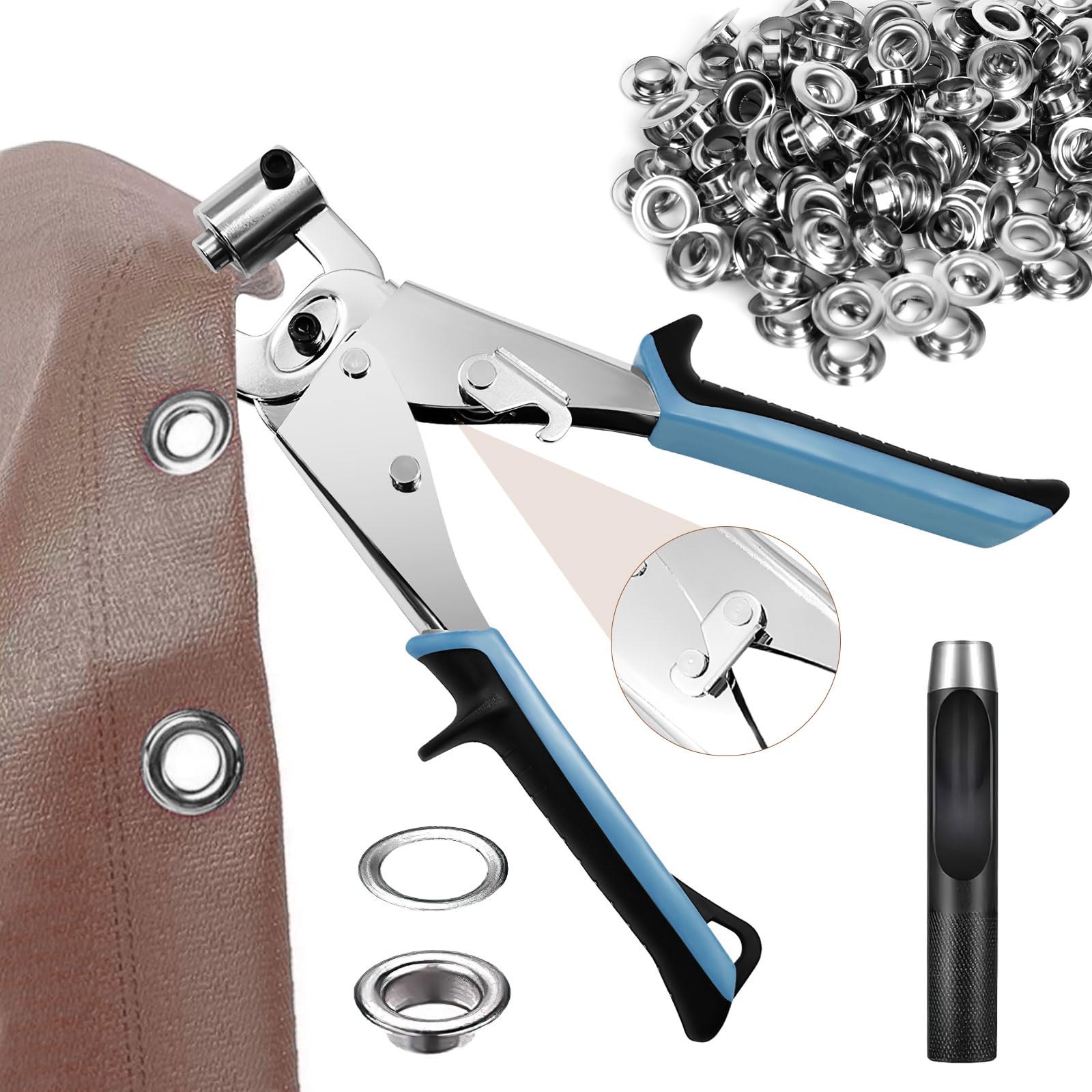 Eyelet Riveter with 400 Metal Eyelets (Ø10mm), Eyelet Pliers, for Tarpaulins, PVC, Garments and Bags (with 1 Hole Punch)