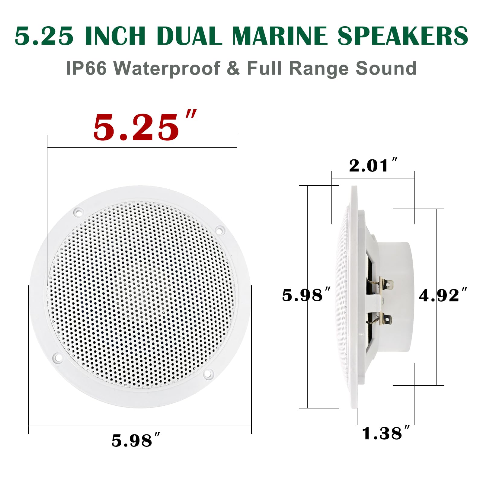 Altavoces marinos de 5.25 pulgadas, color blanco, altavoces impermeables de 12 V, 1 par