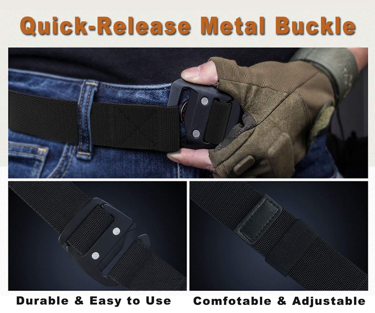 WYuZe Men's Stretch Tactical Belt Heavy Duty Metal Buckle, 1.5" Elastic Military Nylon Belt for Work Sports Hiking