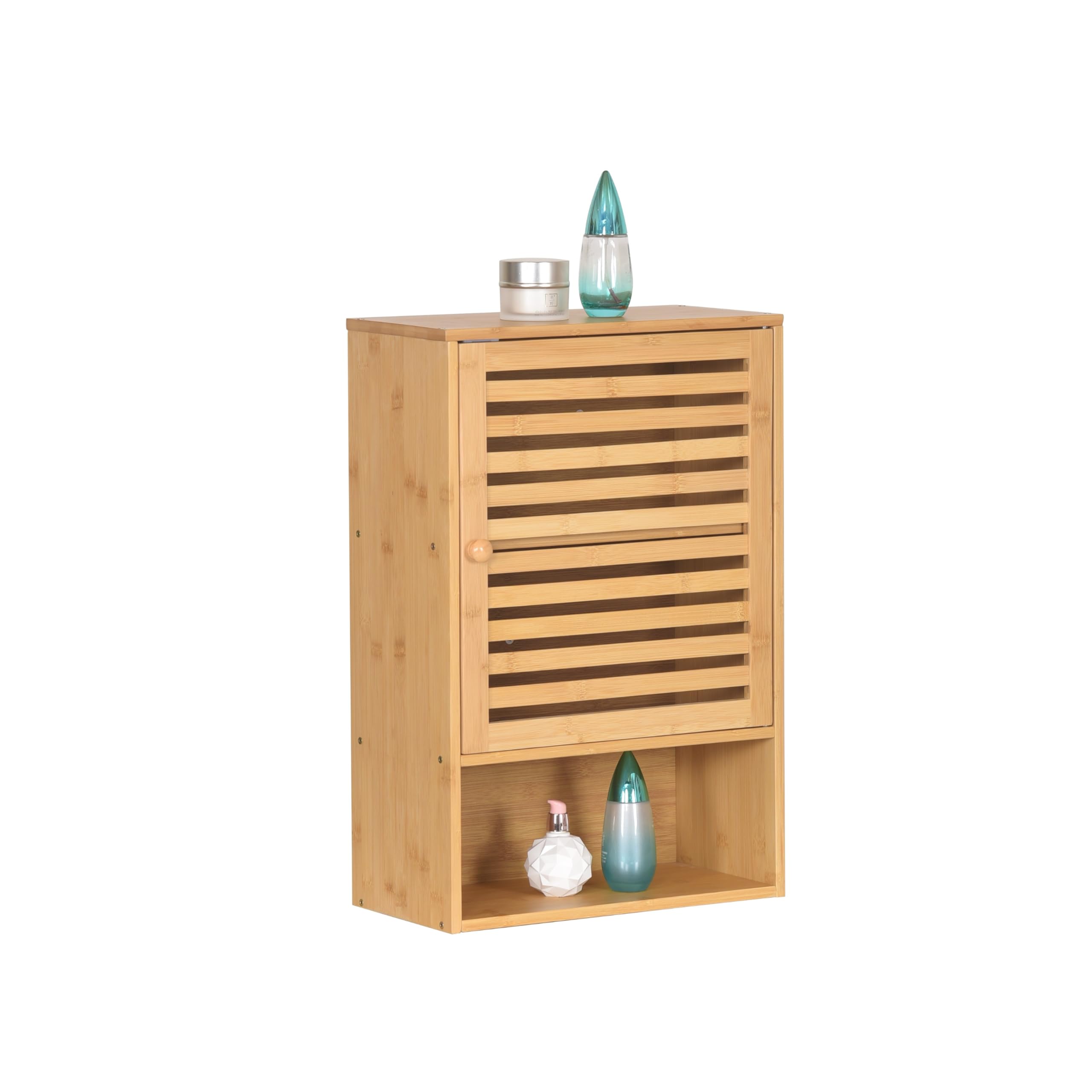 Armoire murale en bambou pour salle de bain, avec porte, étagères ouvertes, meuble de rangement, 60 x 40 x 20 cm, naturel