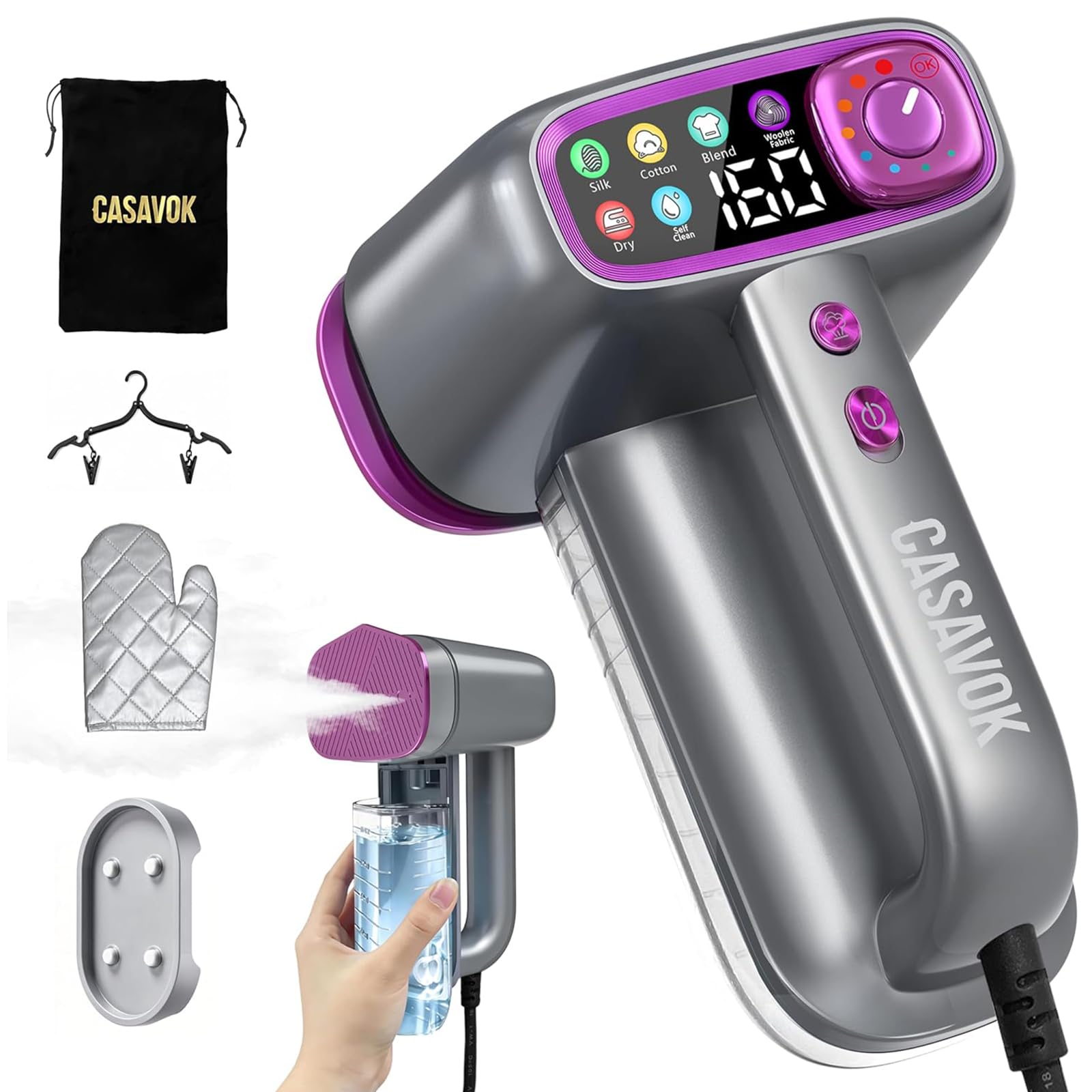 Handheld Steamer for Clothes, Dampfglätter 2 in 1 Bügeleisen und Steamer | 1200W, 20s Schnellaufheizung, 160ml Wassertank, 5 Modi für alle Stoffe, Selbstreinigung, Design mit Aufbewahrungstasche