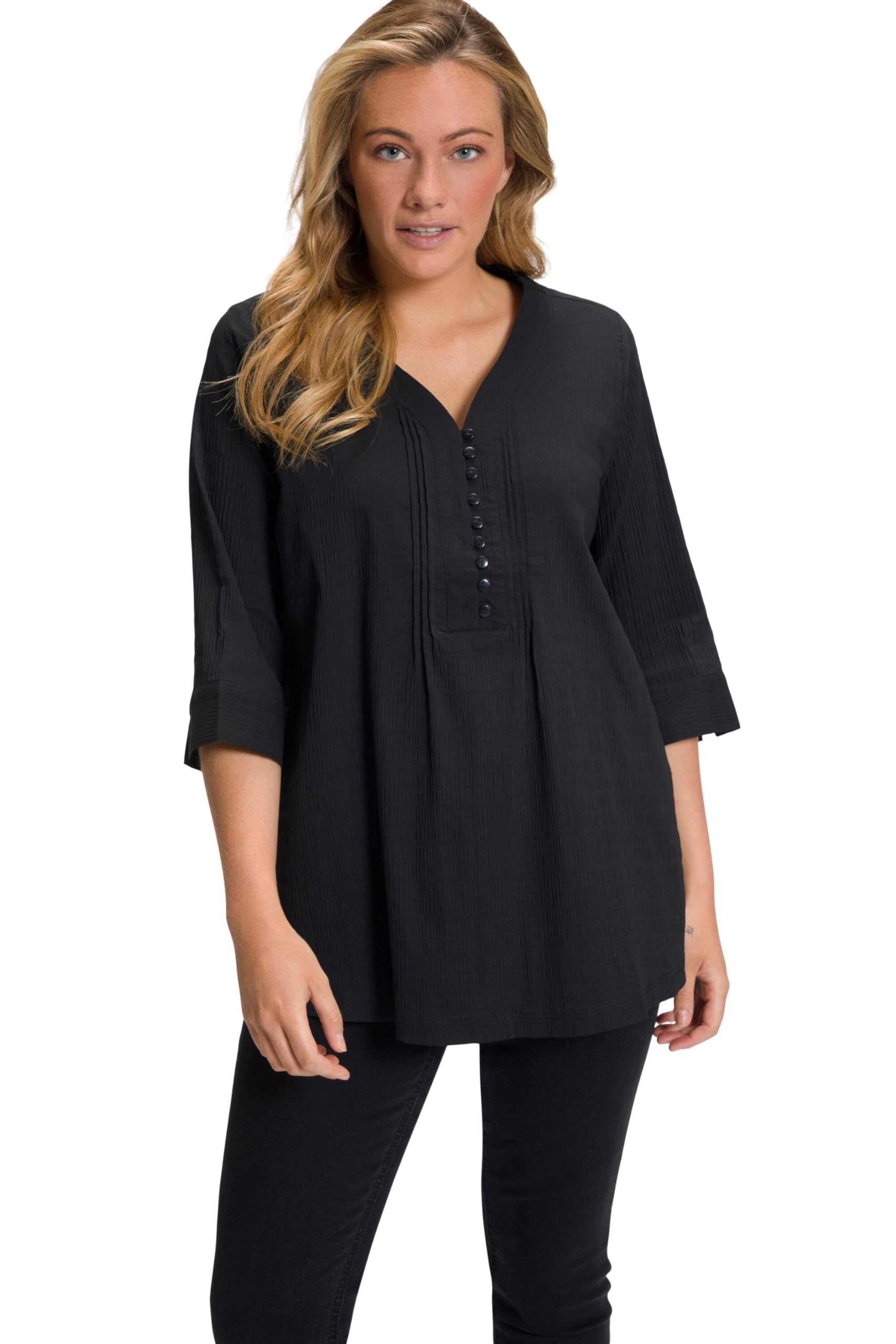 Ulla Popken Women's Black Tunic Blouse, 54-56