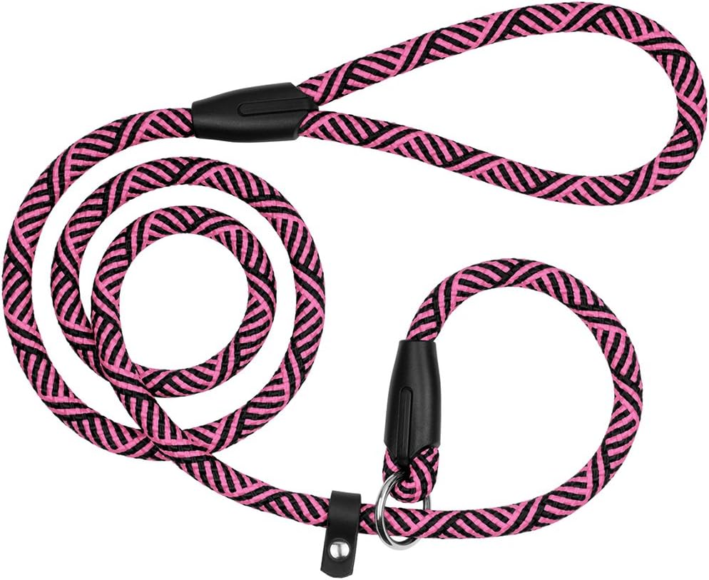 BRONZEDOG Dog Slip Lead 4ft Pet Rope Training Leash for Medium Large Dogs Black Blue Pink Grey Green Red (Pink)