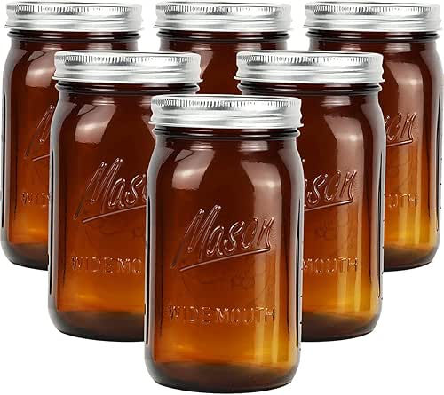 Polytun 32 oz Wide Mouth Amber Glass Mason Jars (6