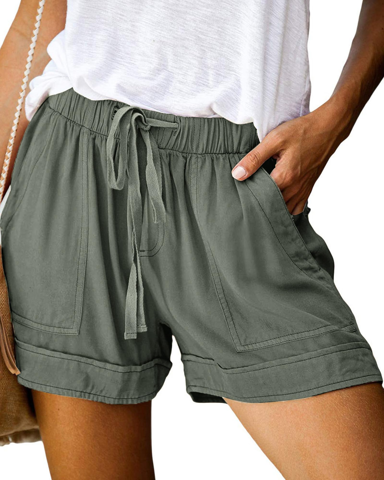 Spring Shorts for Women 2026 Summer Casual Elastic Waist Drawstring Lightweight Beach Lounge Short Pants Pockets