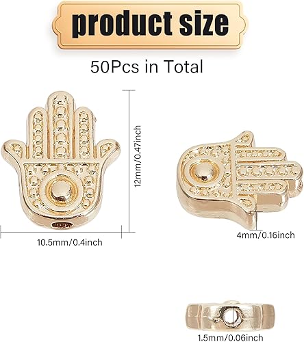 Miniatura 2 de CHGCRAFT 50 cuentas de latón electrochapado con cuentas de mano Hamsa cuentas sueltas de piedras preciosas doradas para hacer joyas, soportes de