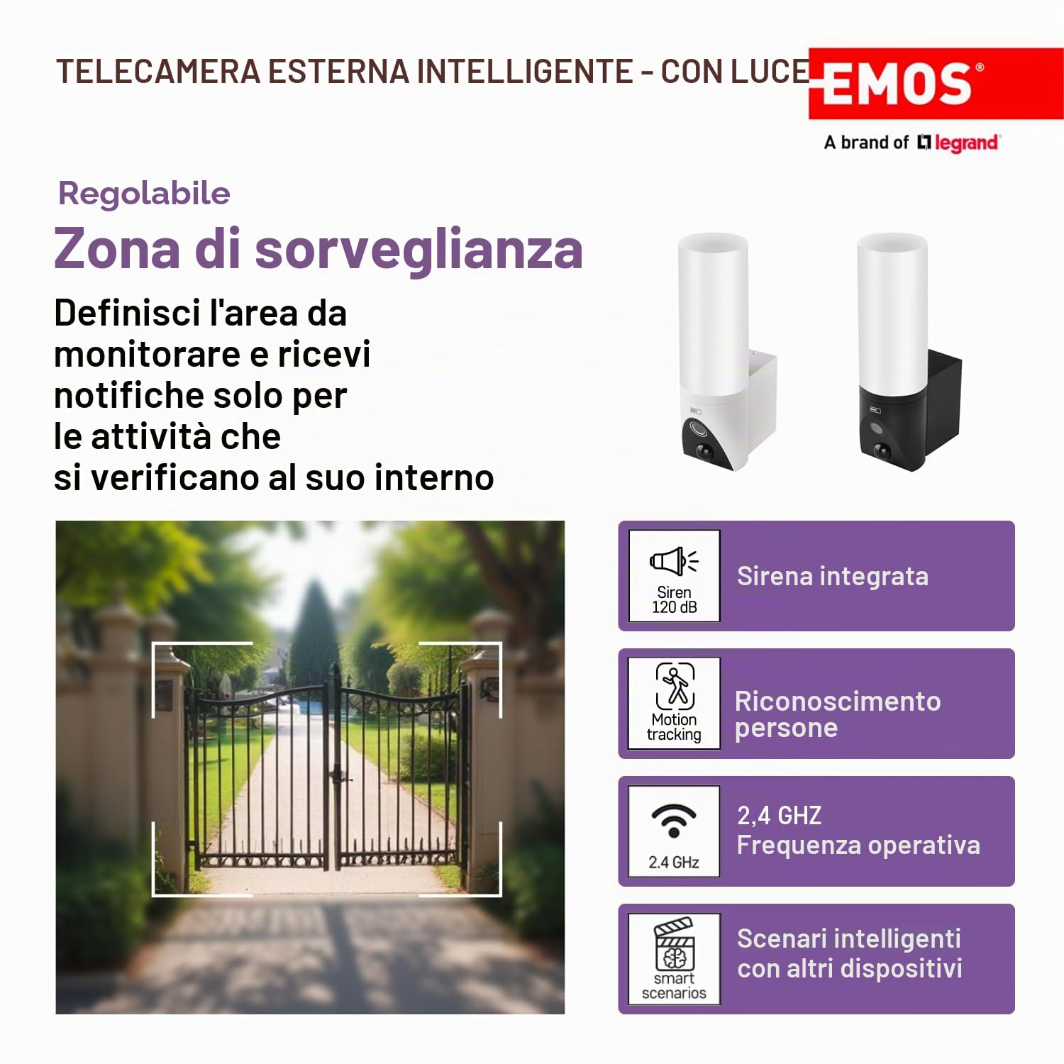 EMOS GoSmart - Telecamera di sorveglianza Smart Home Outdoor con luce - 3 MP rotante Wi-Fi IP telecamera con app - visione notturna e sirena - compatibile con Google Assistant e Alexa - impermeabile -