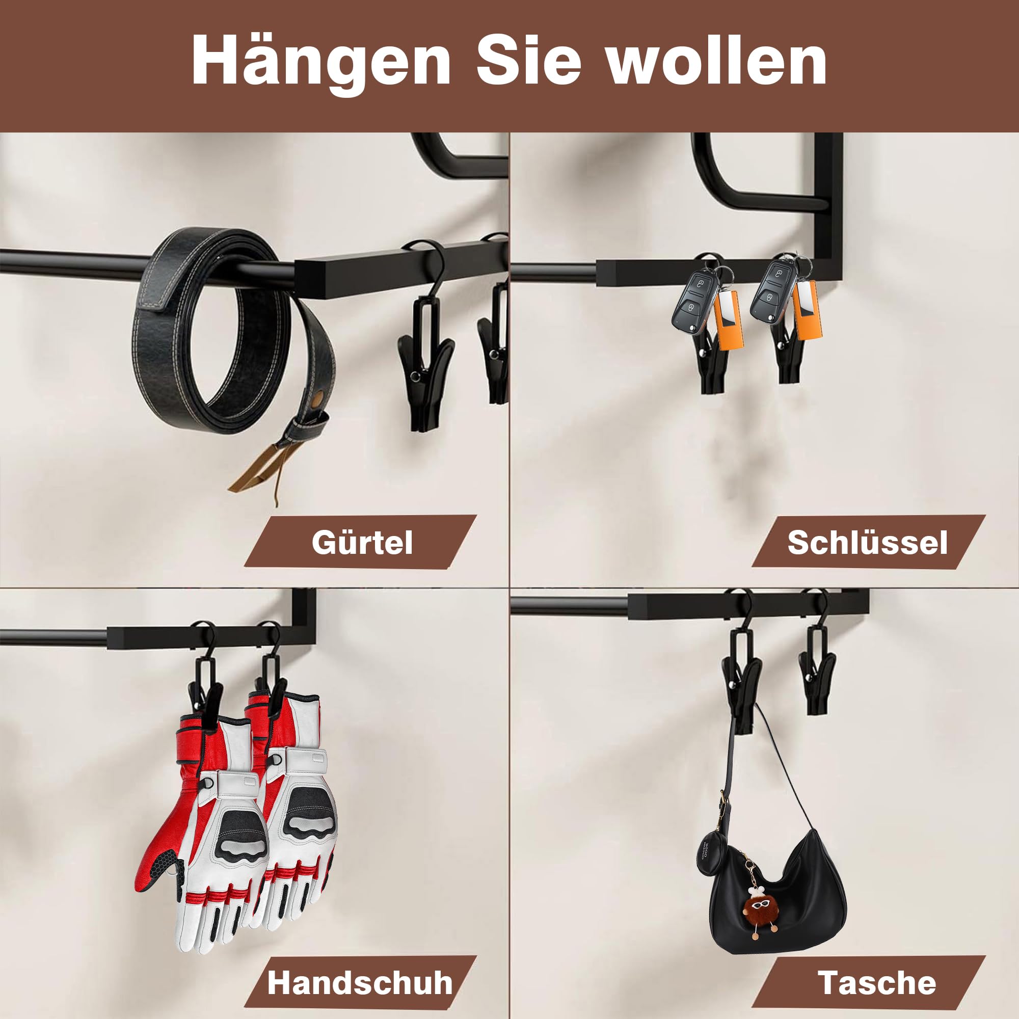 Motorradhelmhalter Eisenholz Motorrad -Zahnrad Rack mit 4 Stcs Haken Klammern Schwimmendes Regal