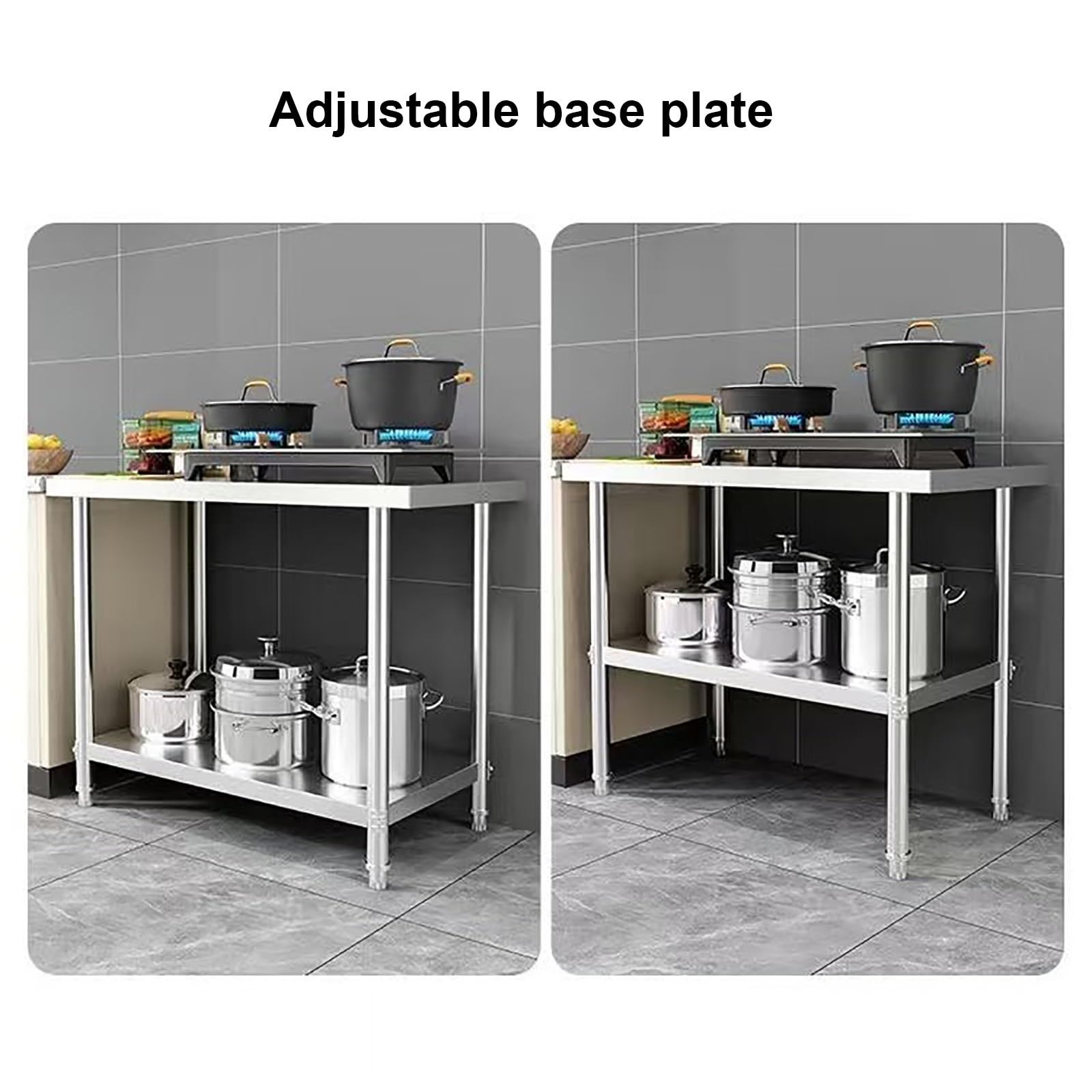Robuster Edelstahl-Küchen-Arbeitstisch mit offenem Aufbewahrungsregal, Werkbank für Vorbereitung und Wartung für den gewerblichen Gebrauch, ideal für Restaurants und Gastronomie
