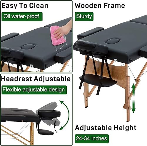Miniatura 4 de Dkeli Mesa de masaje, cama de spa portátil plegable de 73 pulgadas de largo, 28 pulgadas de ancho, cama de masaje de 2 pliegues con funda de