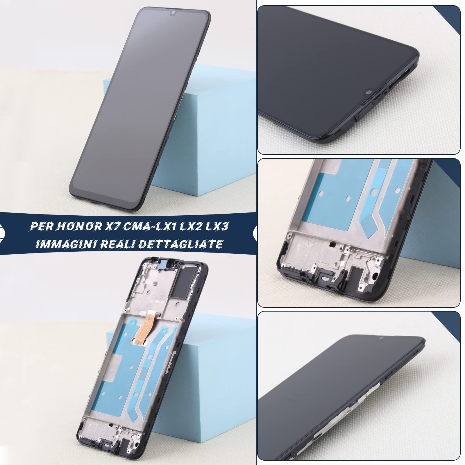 RongZy Schermo LCD per Honor X7 CMA-LX1 LX2 LX3 Sostituzione Display Digitizer Assembly Vetro di Ricambio Touch Screen con Strumenti(6.74",Nero con Cornice)